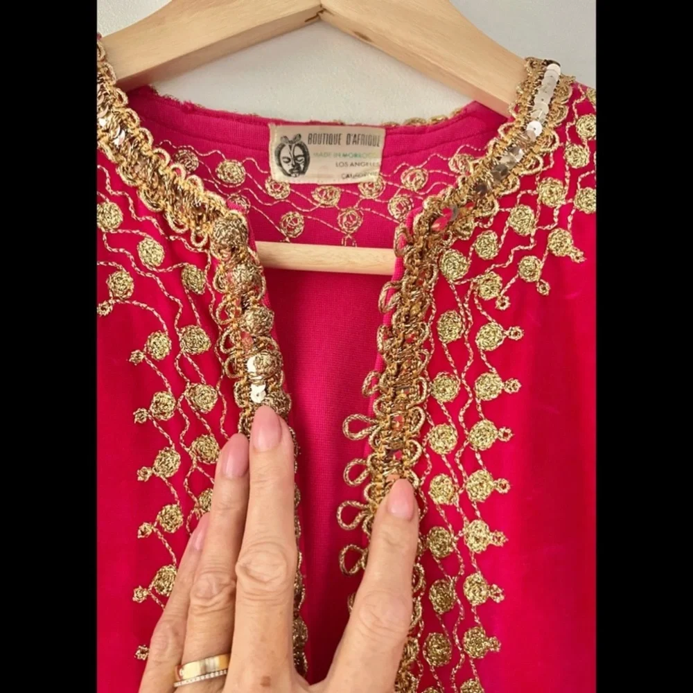 Vintage Moroccan Caftan / Kaftan from Africa Raspberry Pink Velvet S - Picture 4 of 7